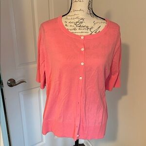 LOFT Pink Button-Front Short Sleeve Cardigan